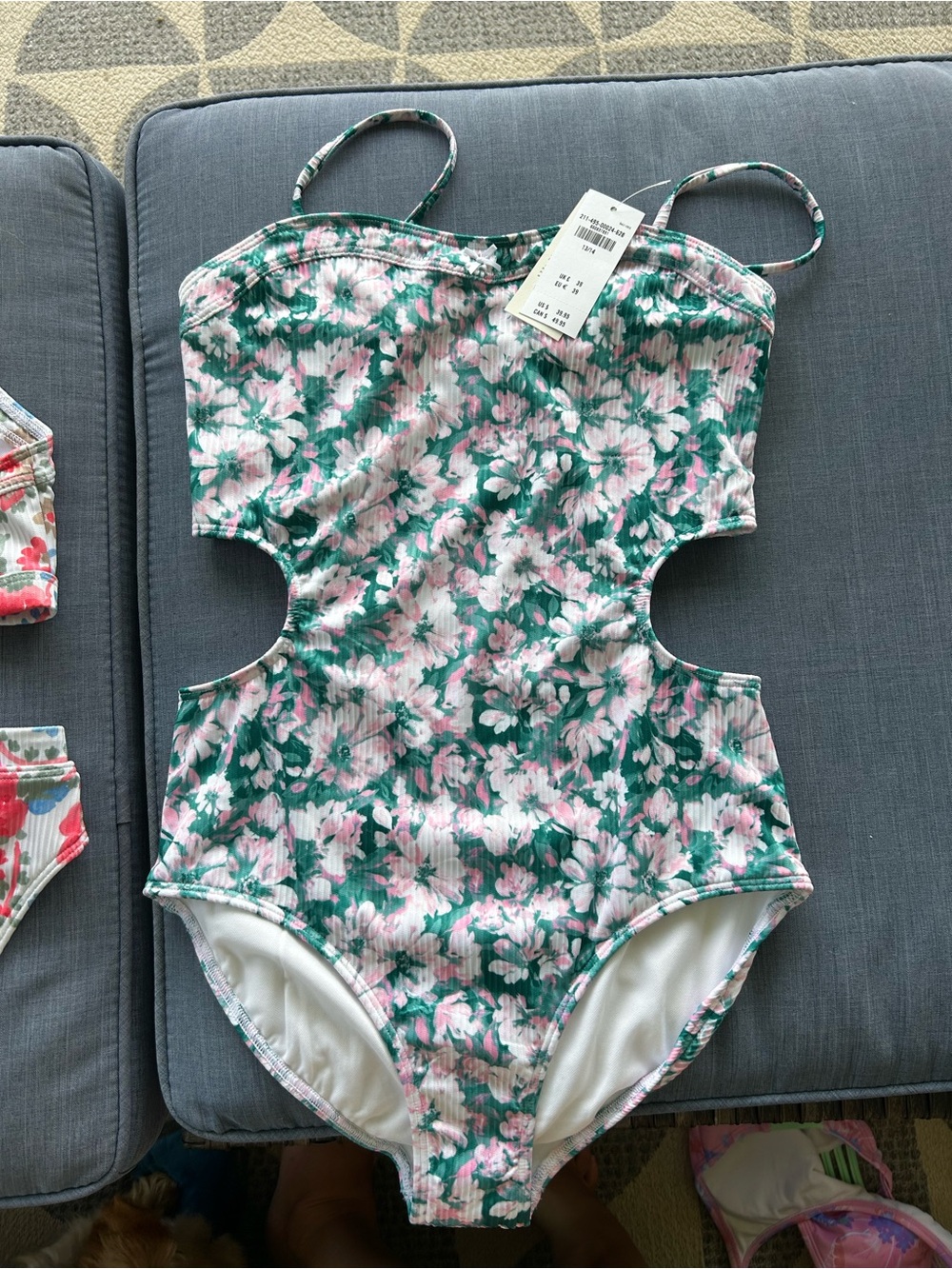 Abercrombie kids-Floral Cutout One-Piece Swimsuit - Pink & Green